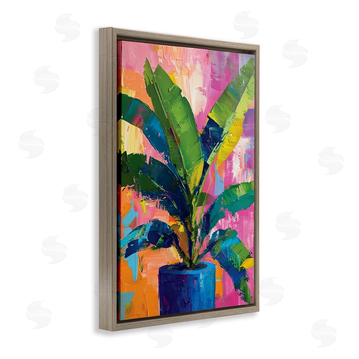 Modern Bright House Plant Brown Floating Frame Canvas Wall Art, Home Decor by LSR Design Studio
