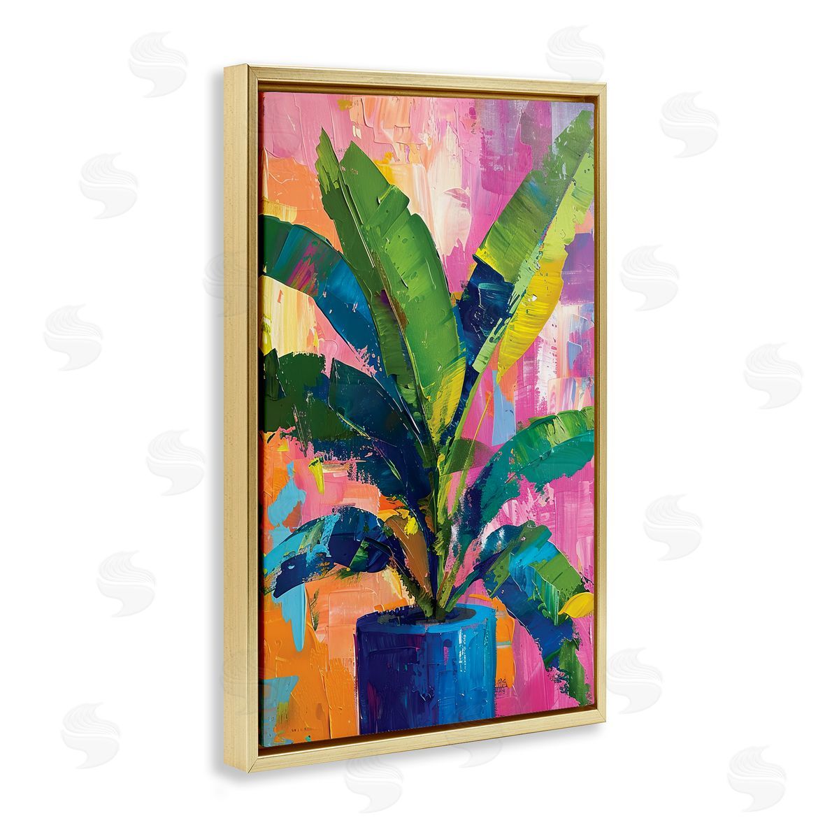 Modern Bright House Plant Gold Floating Frame Canvas Wall Art, Home Decor by LSR Design Studio