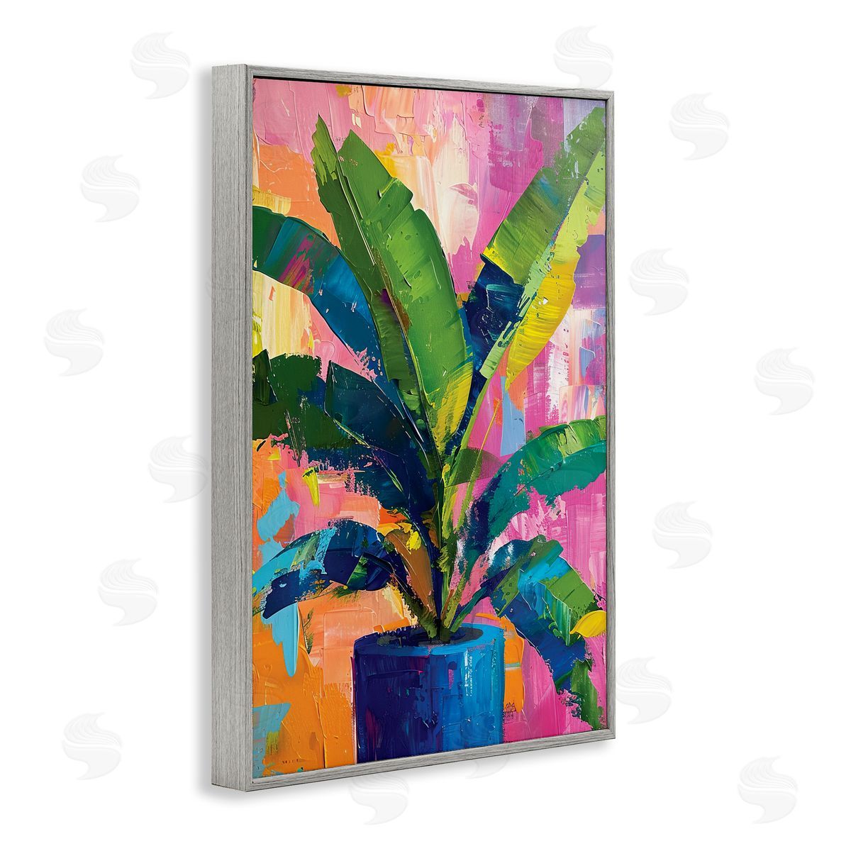 Modern Bright House Plant Grey Frame Print Wall Art, Home Decor by LSR Design Studio