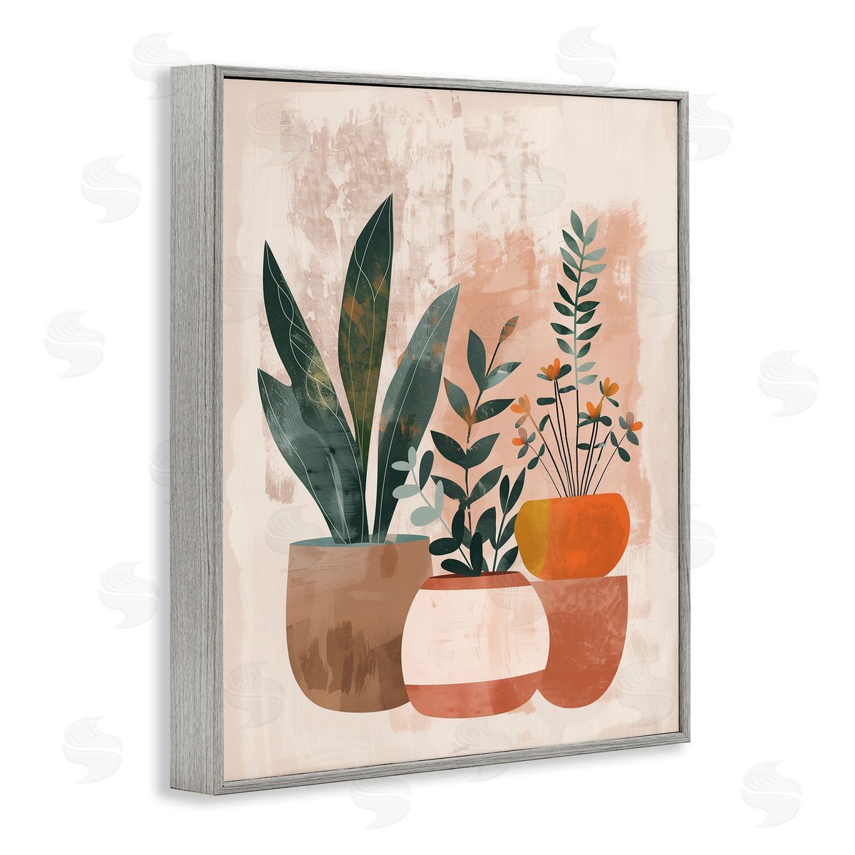 Earthy Boho Potted Plants Grey Frame Print Wall Art, Home Decor by LSR Creative Studio