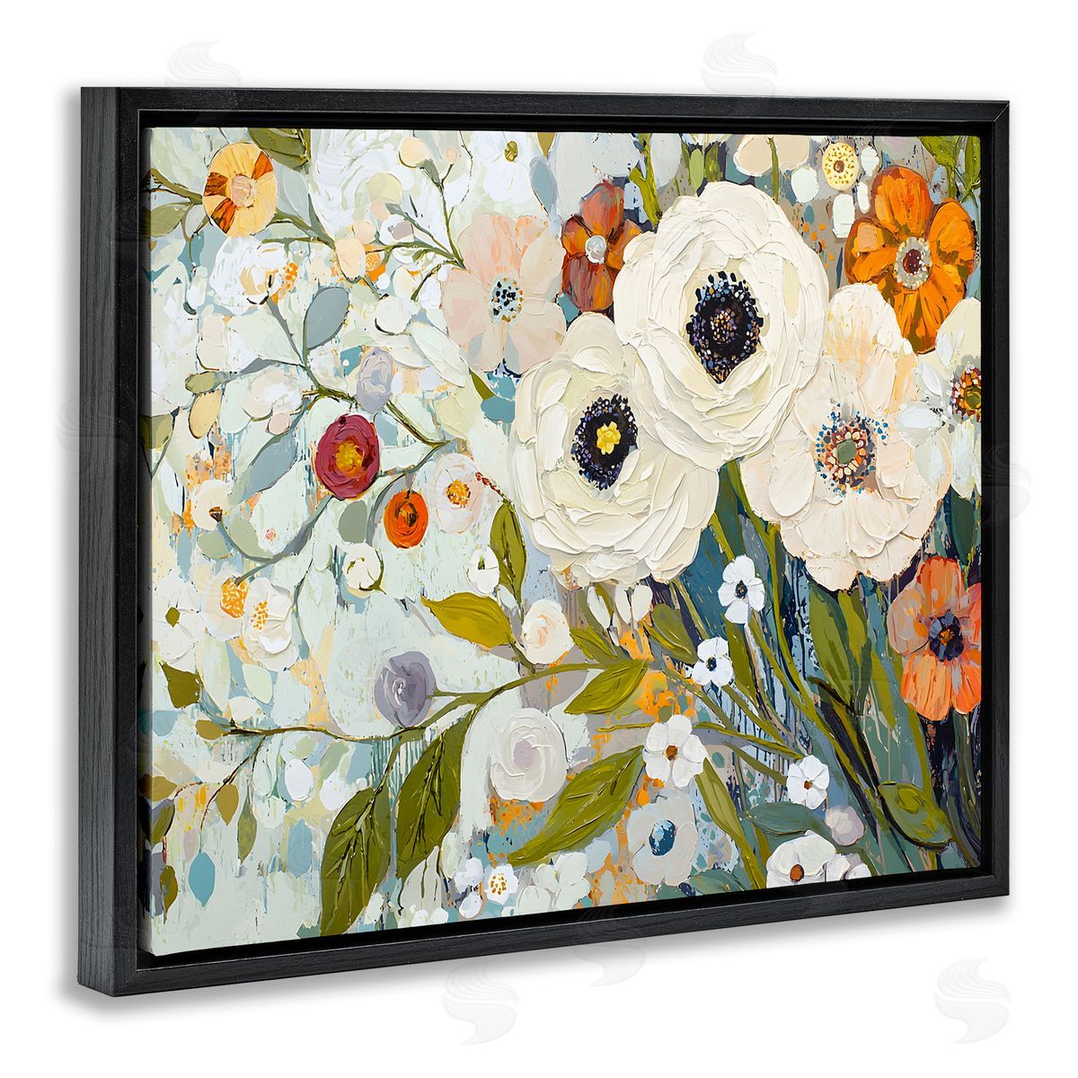 Blooming Round Flowers Arrangement Black Floating Frame Canvas Wall Art, Home Decor by Franklyn Gregory