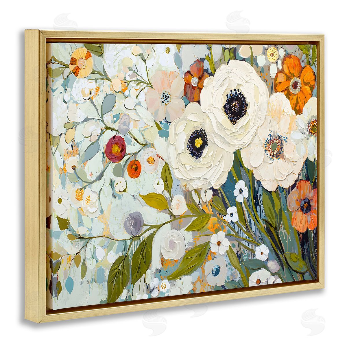 Blooming Round Flowers Arrangement Gold Floating Frame Canvas Wall Art, Home Decor by Franklyn Gregory