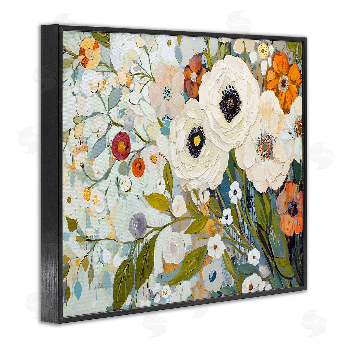 Blooming Round Flowers Arrangement Black Frame Print Wall Art, Home Decor by Franklyn Gregory