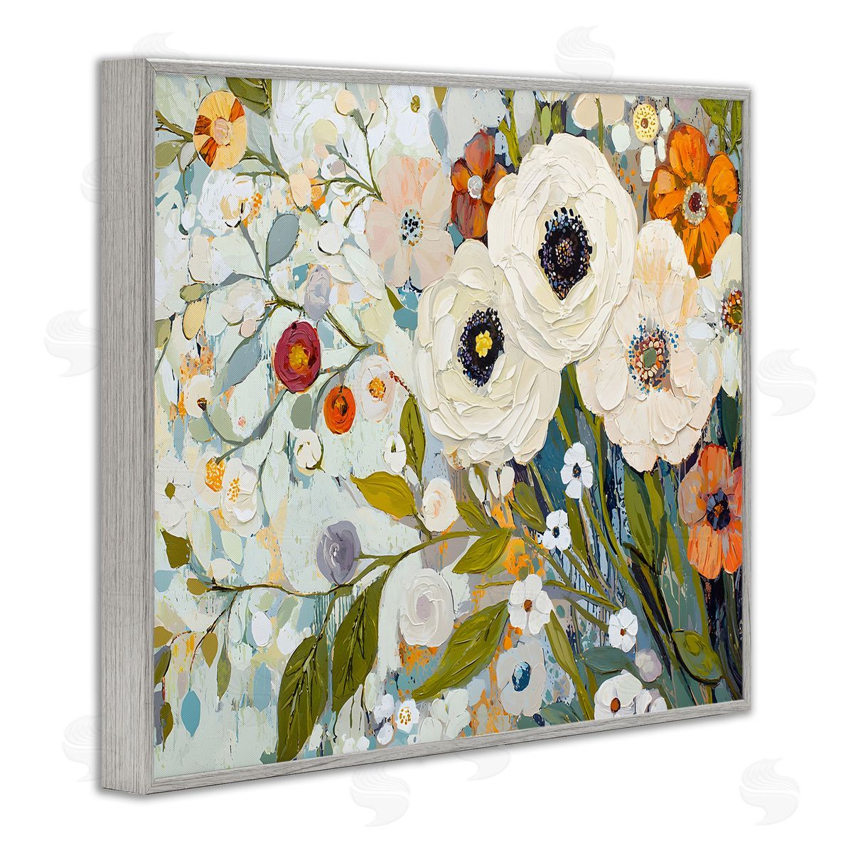 Blooming Round Flowers Arrangement Grey Frame Print Wall Art, Home Decor by Franklyn Gregory