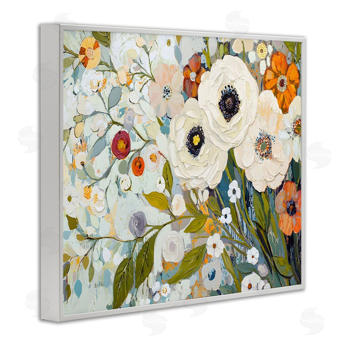 Blooming Round Flowers Arrangement White Frame Print Wall Art, Home Decor by Franklyn Gregory