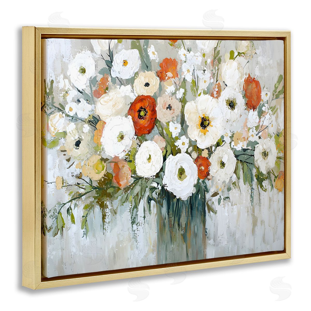 Ivory & Ruby Bouquet Gold Floating Frame Canvas Wall Art, Home Decor by Franklyn Gregory