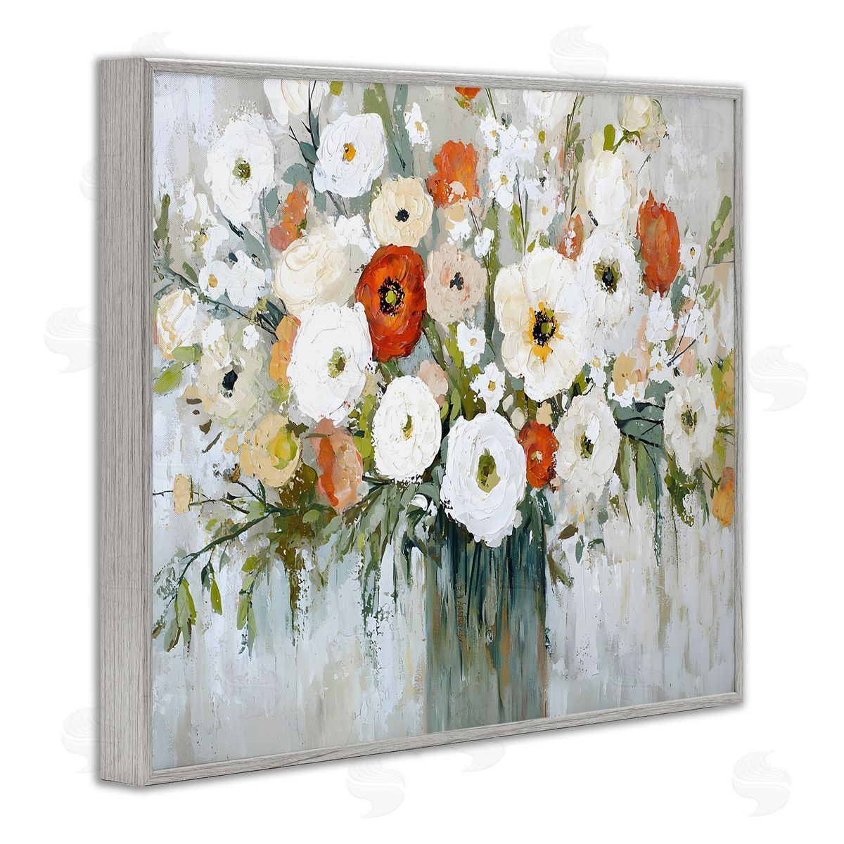Ivory & Ruby Bouquet Grey Frame Print Wall Art, Home Decor by Franklyn Gregory