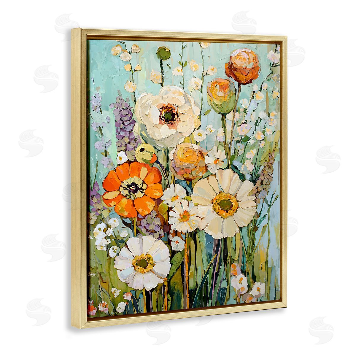 Woodland Inspiration Florals Gold Floating Frame Canvas Wall Art, Home Decor by Franklyn Gregory