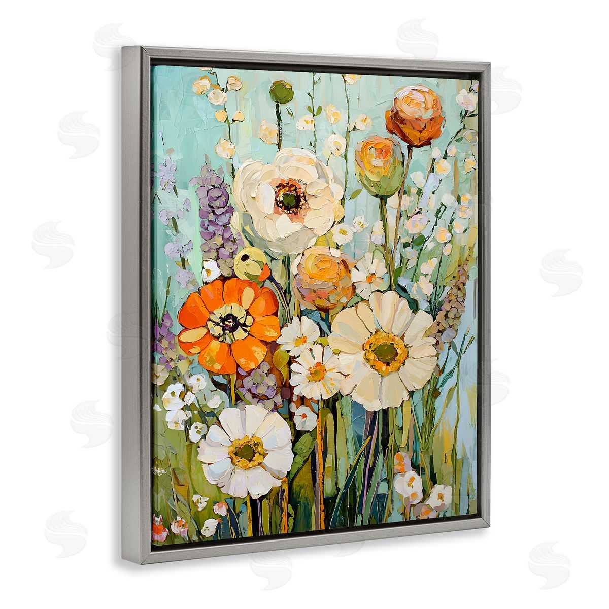 Woodland Inspiration Florals Grey Floating Frame Canvas Wall Art, Home Decor by Franklyn Gregory