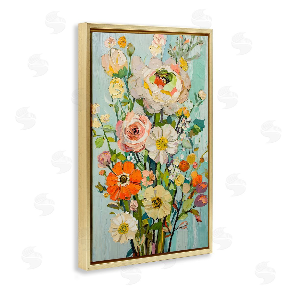 Flowers On A Whim Gold Floating Frame Canvas Wall Art, Home Decor by Franklyn Gregory