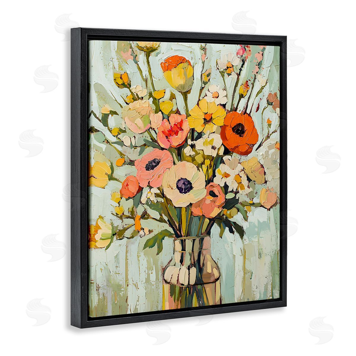Painterly Bouquet Arrangement Black Floating Frame Canvas Wall Art, Home Decor by Franklyn Gregory