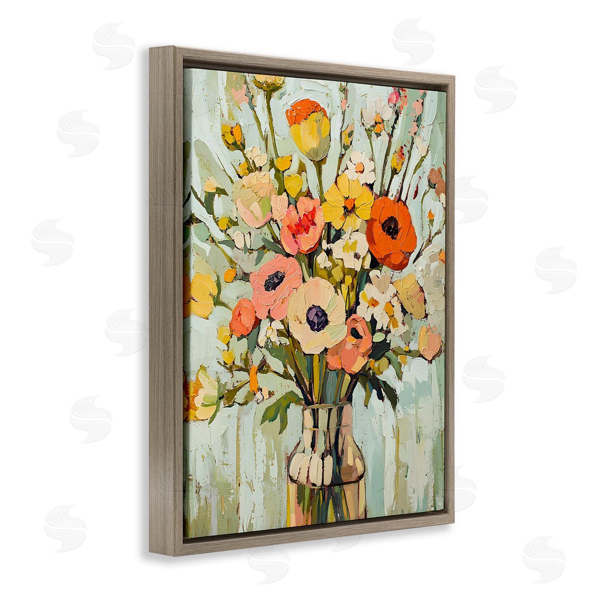 Painterly Bouquet Arrangement Brown Floating Frame Canvas Wall Art, Home Decor by Franklyn Gregory