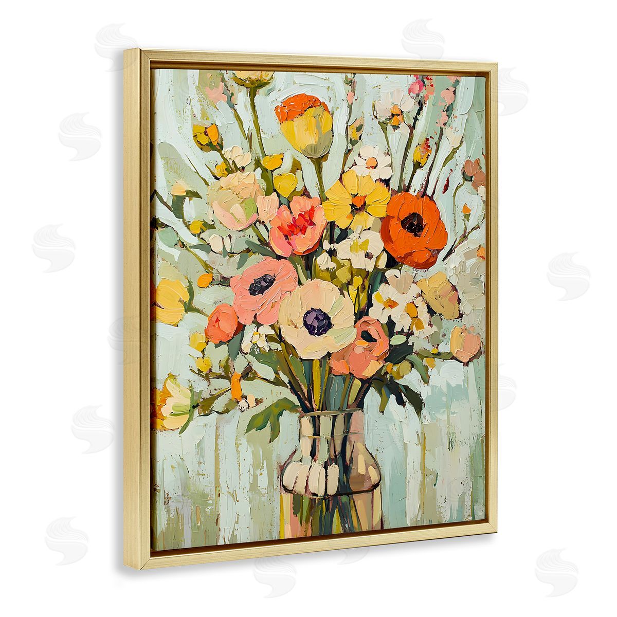 Painterly Bouquet Arrangement Gold Floating Frame Canvas Wall Art, Home Decor by Franklyn Gregory