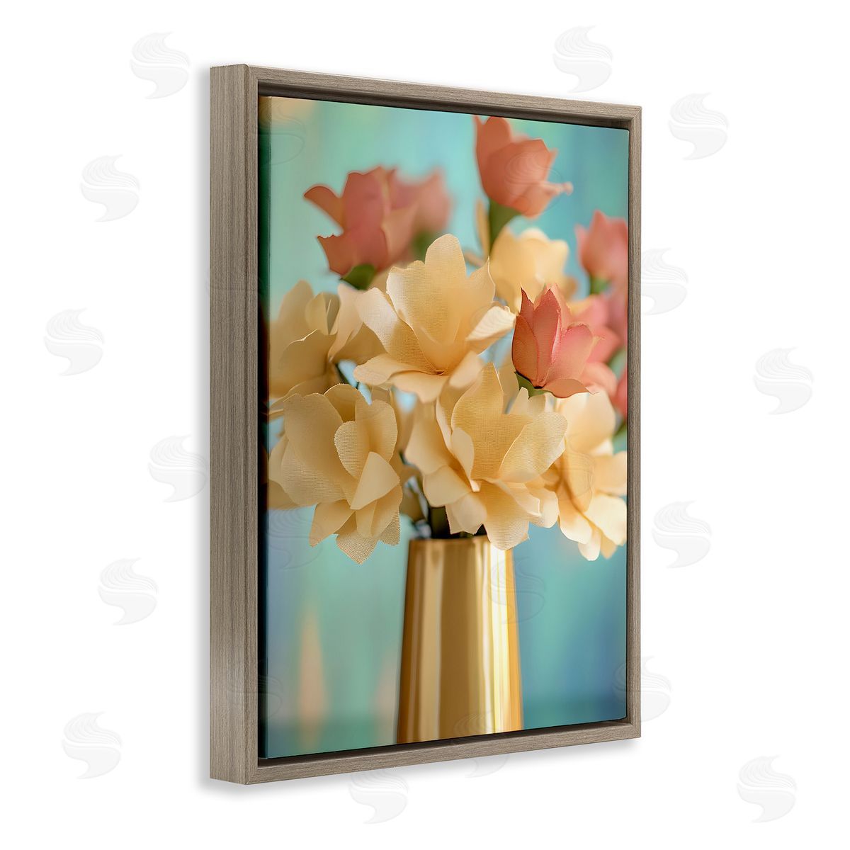 Modern Day Floral Bouquet Brown Floating Frame Canvas Wall Art, Home Decor by Franklyn Gregory