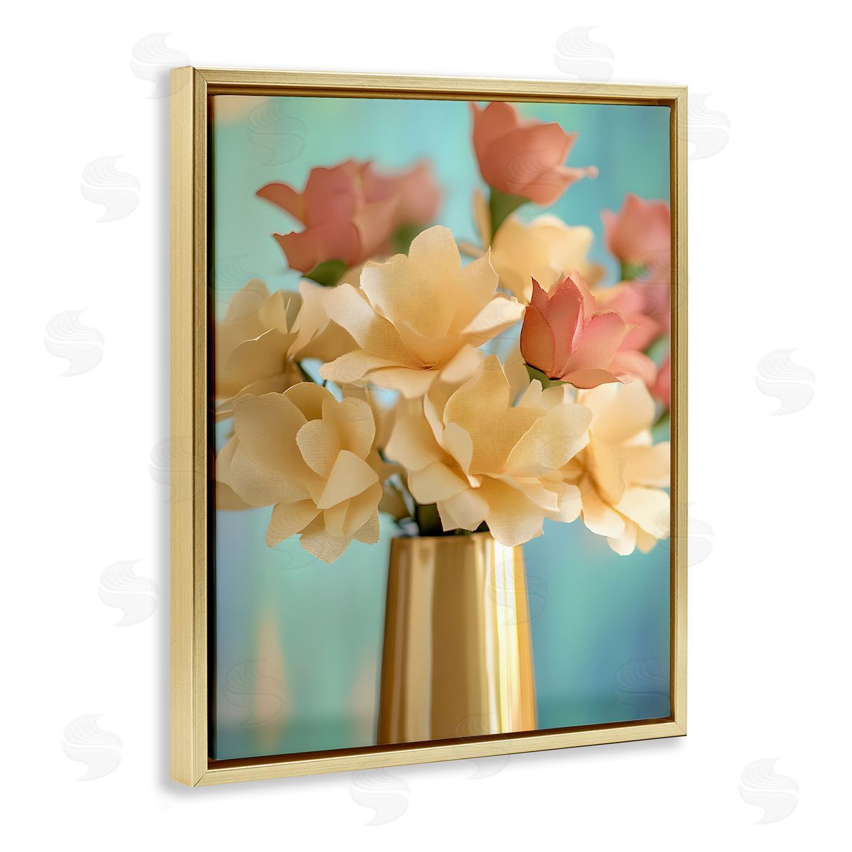 Modern Day Floral Bouquet Gold Floating Frame Canvas Wall Art, Home Decor by Franklyn Gregory