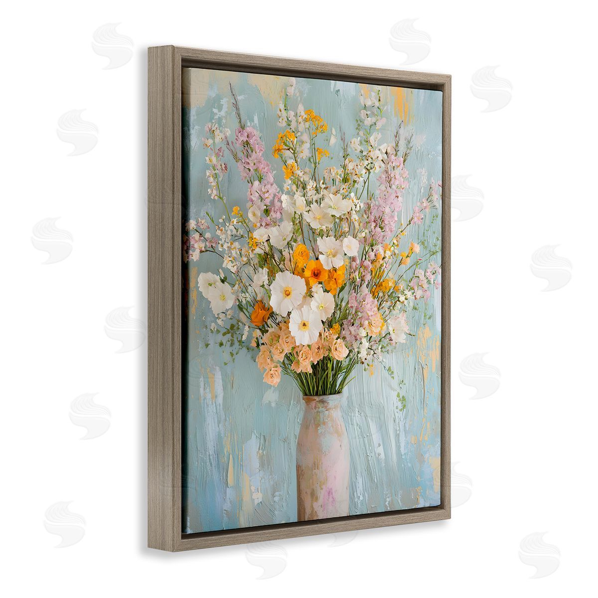 Orange & White Flower Arrangement Brown Floating Frame Canvas Wall Art, Home Decor by Franklyn Gregory