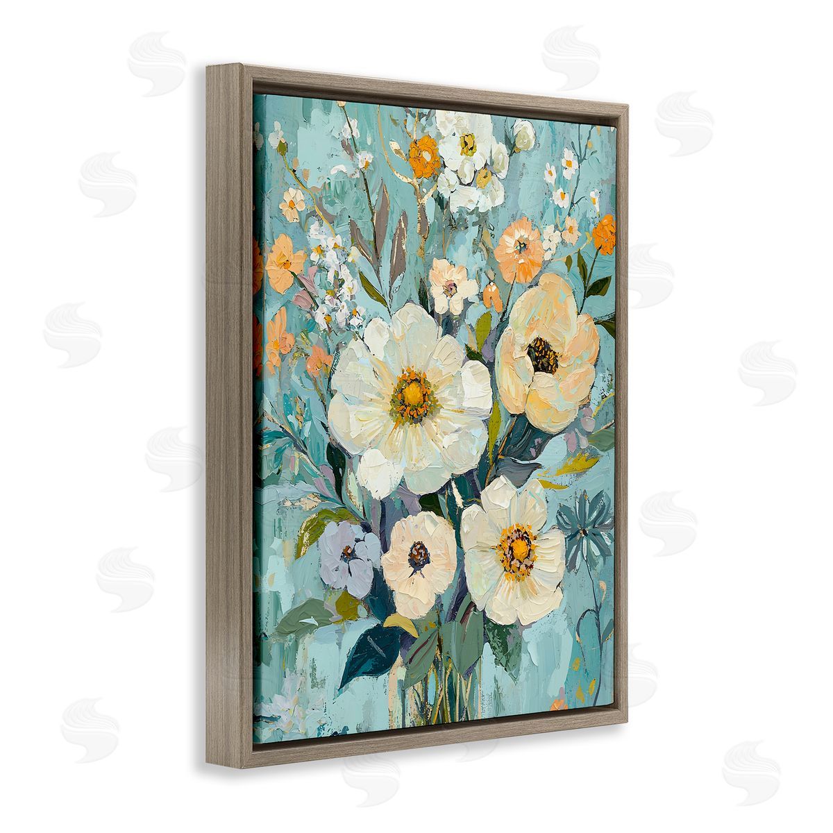 Mixed Cream Flowers Arrangement Brown Floating Frame Canvas Wall Art, Home Decor by Franklyn Gregory