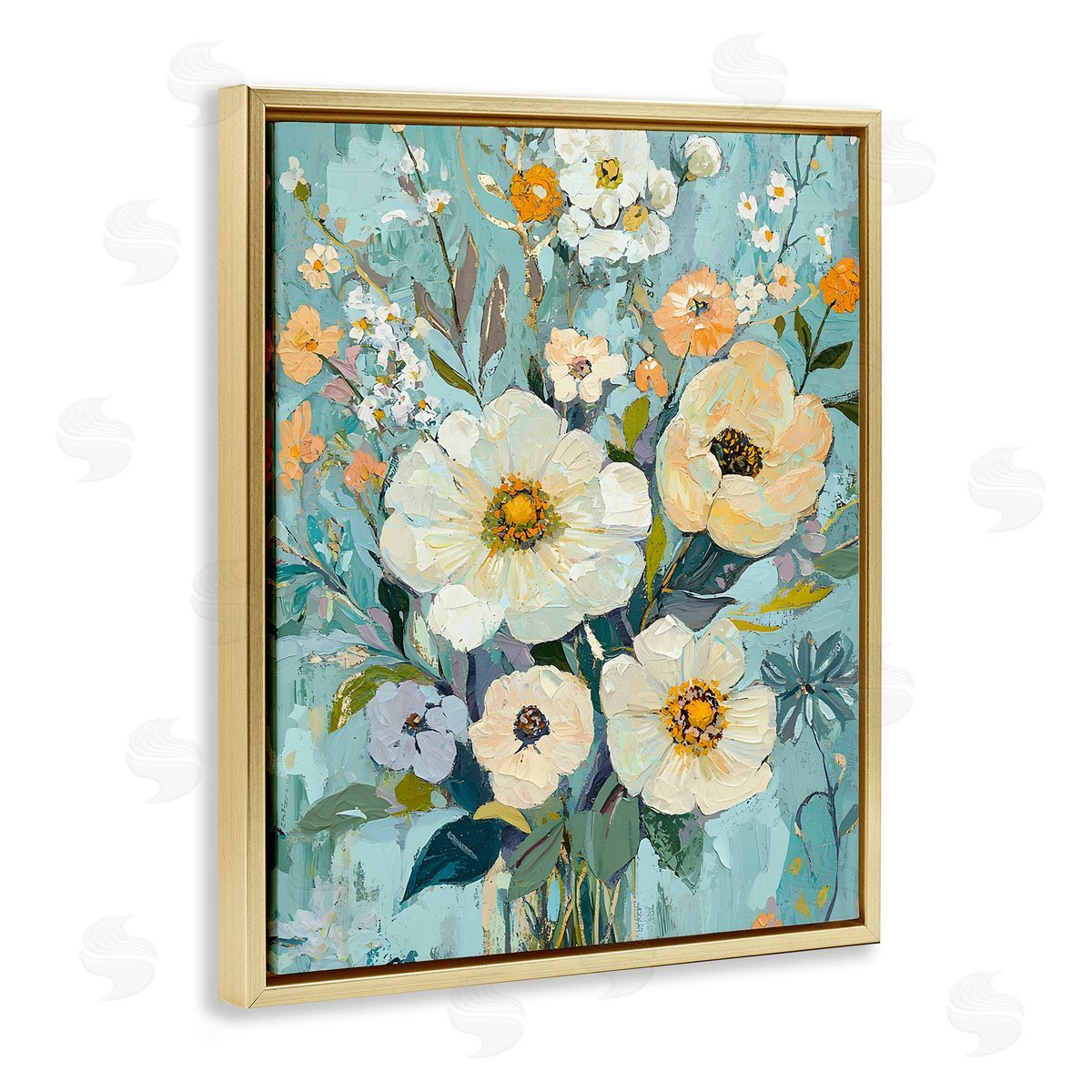 Mixed Cream Flowers Arrangement Gold Floating Frame Canvas Wall Art, Home Decor by Franklyn Gregory