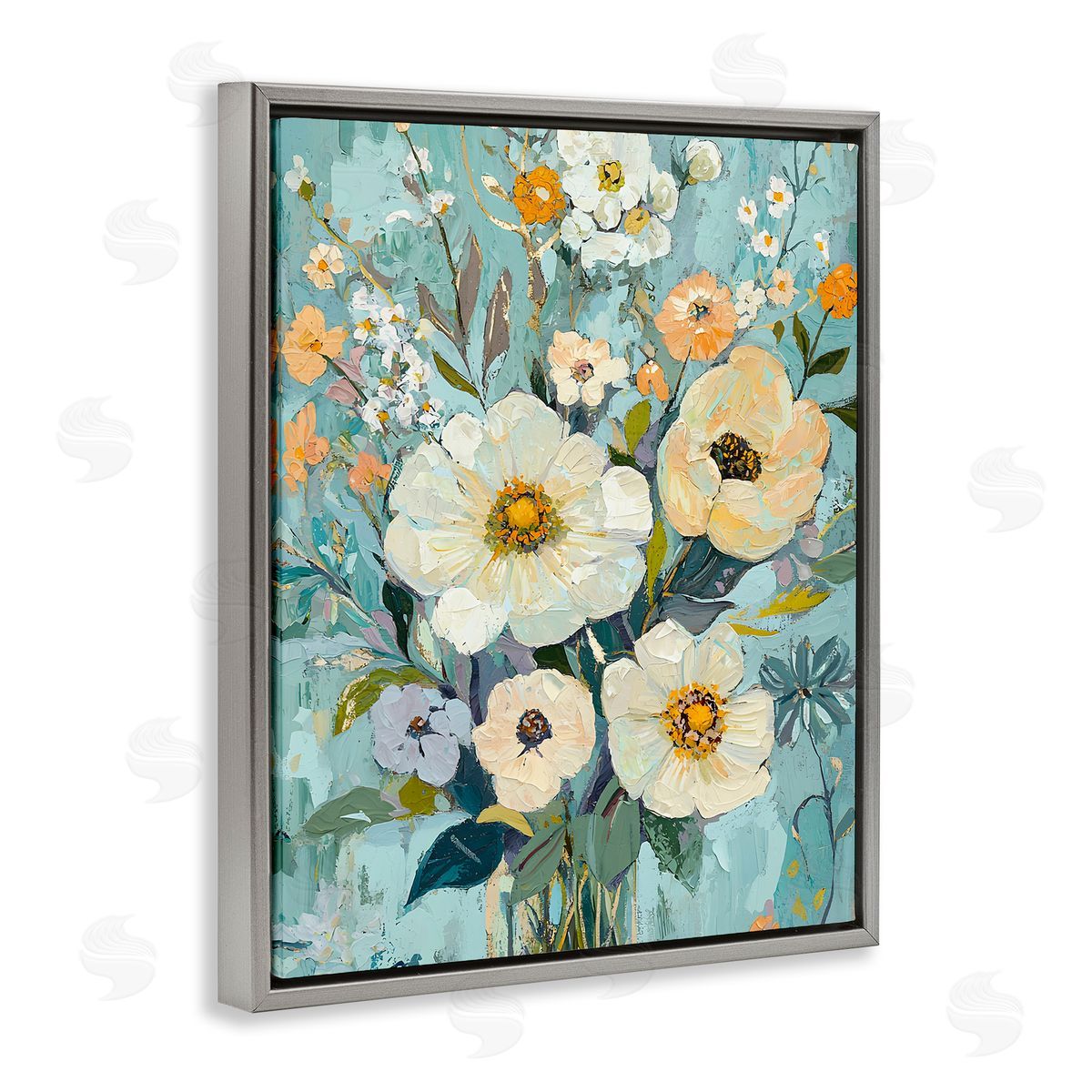 Mixed Cream Flowers Arrangement Grey Floating Frame Canvas Wall Art, Home Decor by Franklyn Gregory