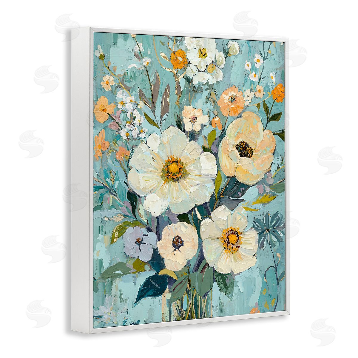 Mixed Cream Flowers Arrangement White Frame Print Wall Art, Home Decor by Franklyn Gregory