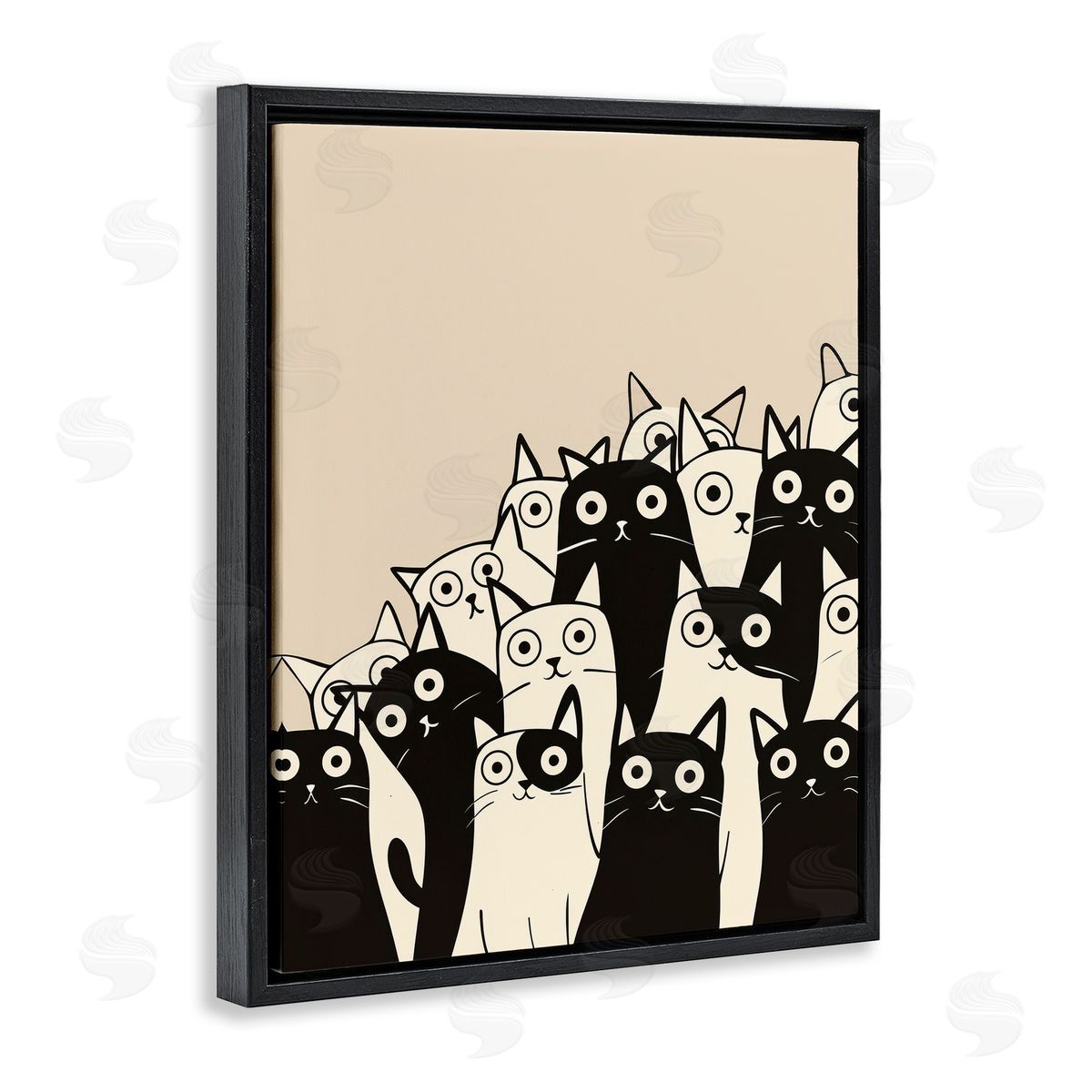 Fun Modern Black & White Cats Black Floating Frame Canvas Wall Art, Home Decor by Arlington Prints