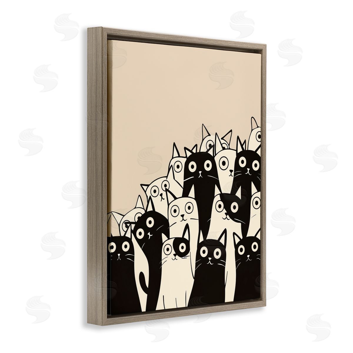 Fun Modern Black & White Cats Brown Floating Frame Canvas Wall Art, Home Decor by Arlington Prints