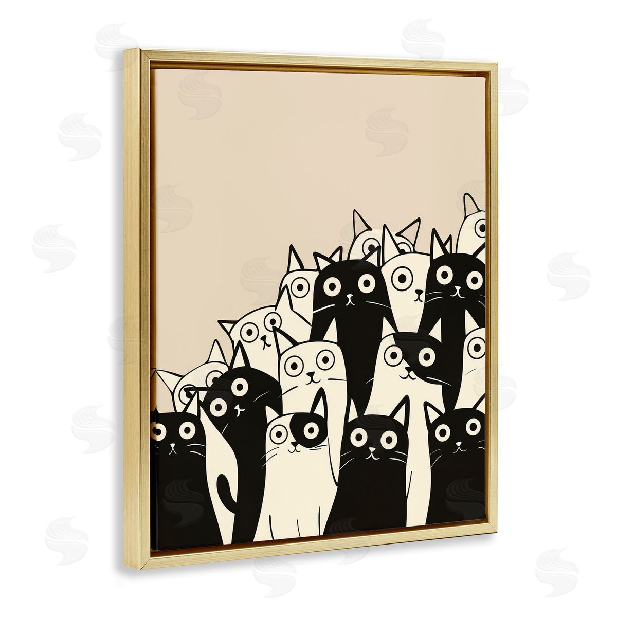 Fun Modern Black & White Cats Gold Floating Frame Canvas Wall Art, Home Decor by Arlington Prints
