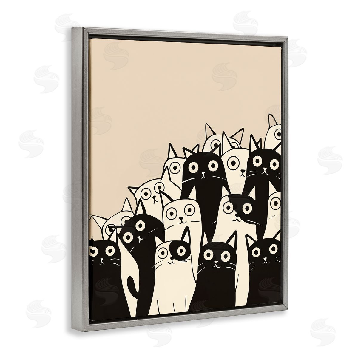 Fun Modern Black & White Cats Grey Floating Frame Canvas Wall Art, Home Decor by Arlington Prints