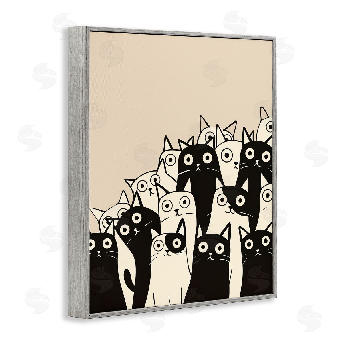 Fun Modern Black & White Cats Grey Frame Print Wall Art, Home Decor by Arlington Prints