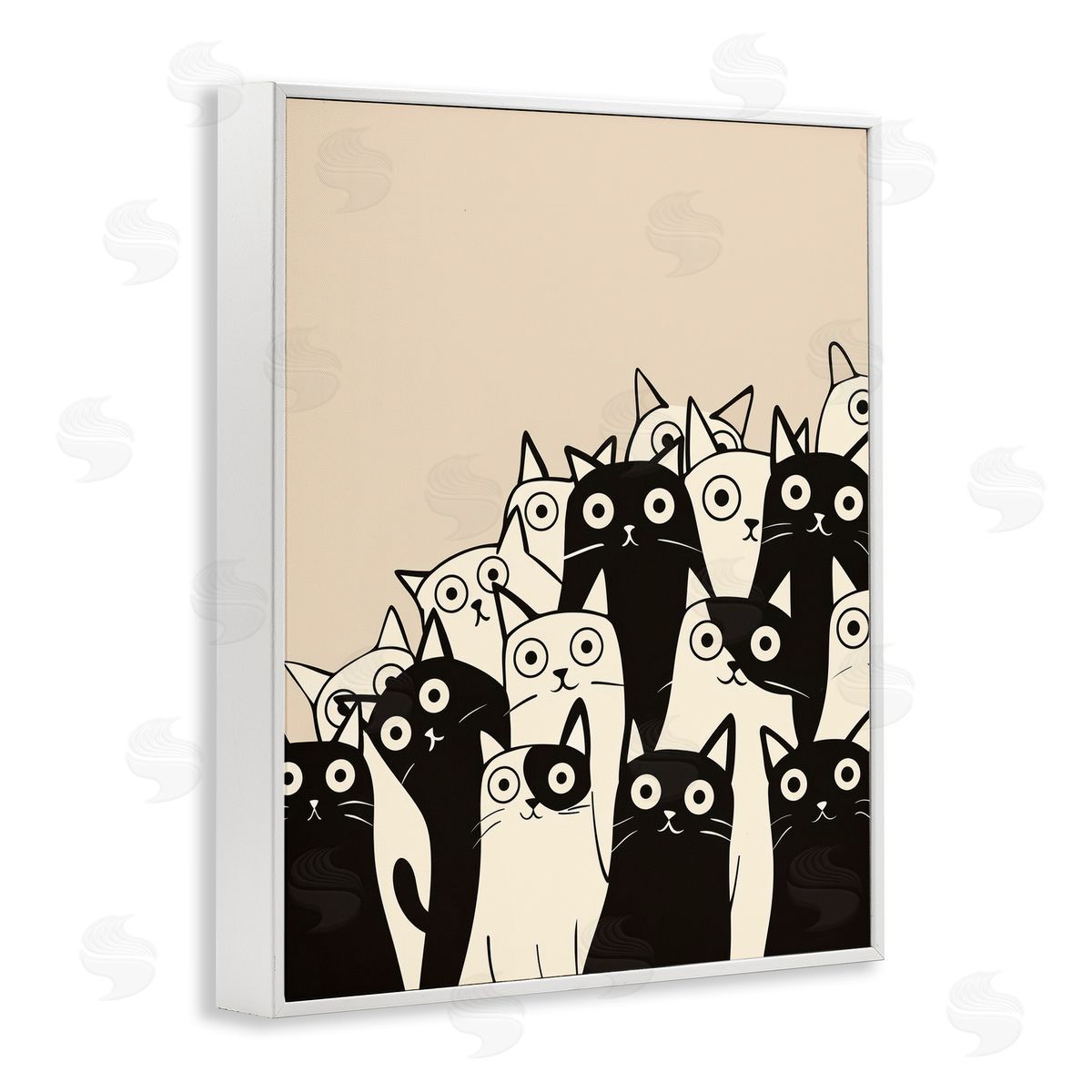 Fun Modern Black & White Cats White Frame Print Wall Art, Home Decor by Arlington Prints
