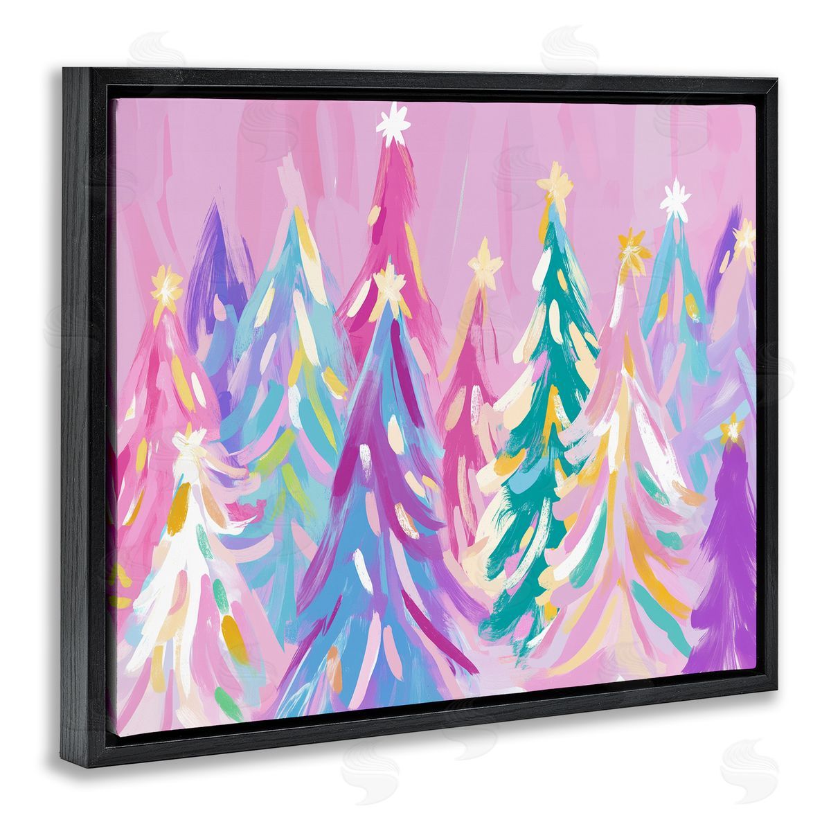 Pastel Christmas Trees Abstraction Black Floating Frame Canvas Wall Art, Home Decor by Arlington Prints