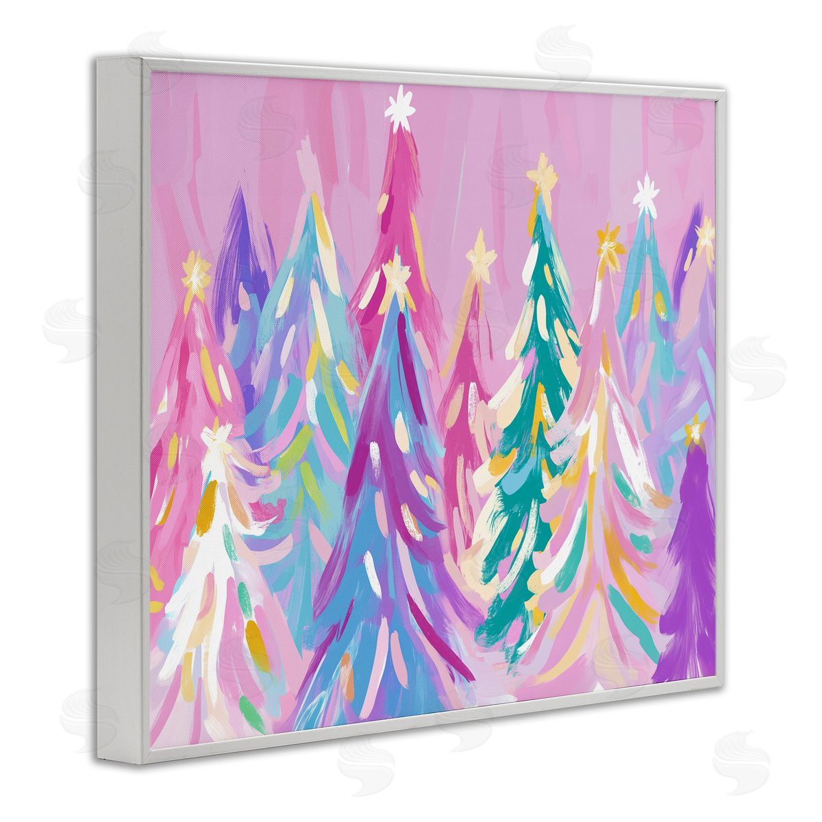 Pastel Christmas Trees Abstraction White Frame Print Wall Art, Home Decor by Arlington Prints