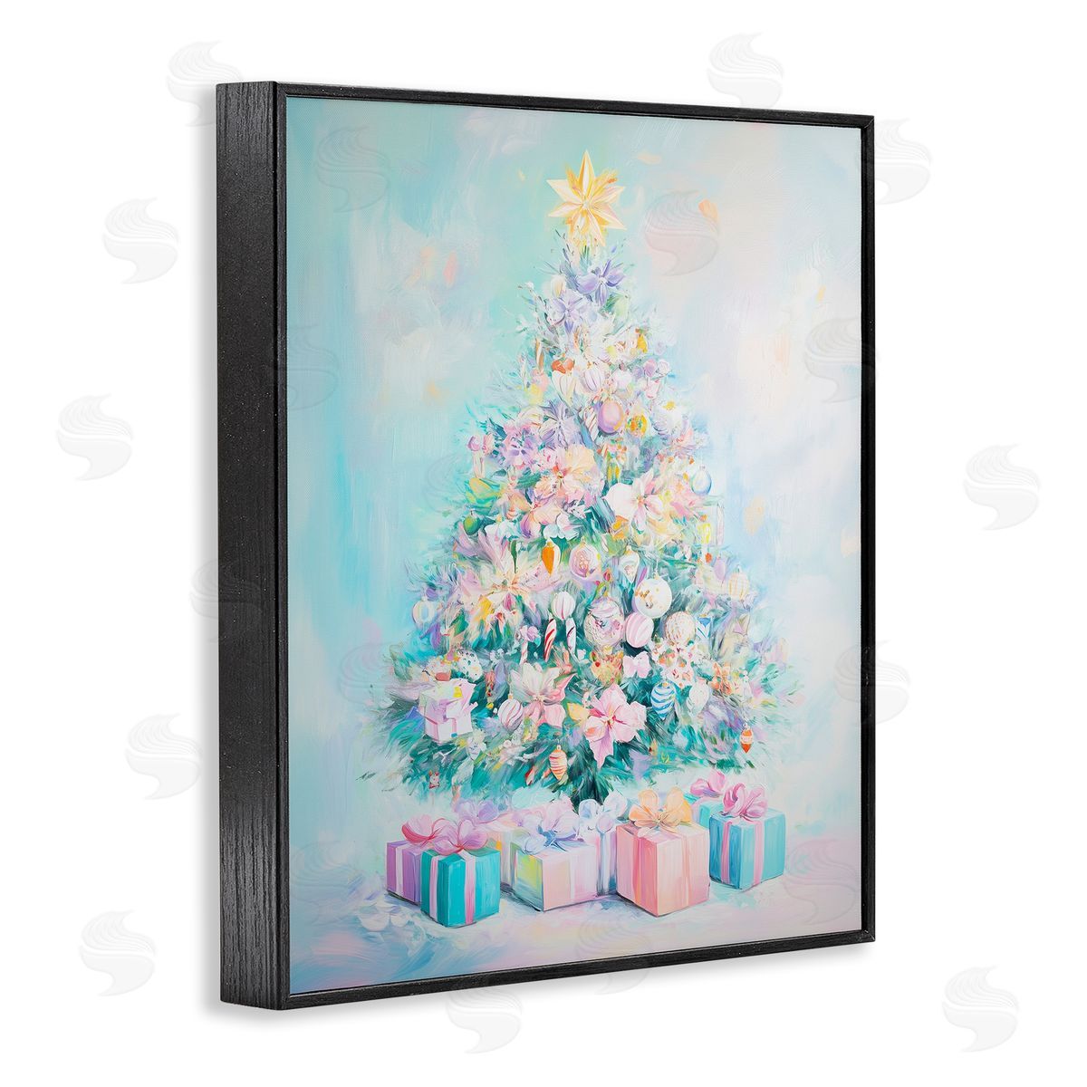 Pastel Christmas Tree on Blue Black Frame Print Wall Art, Home Decor by Arlington Prints
