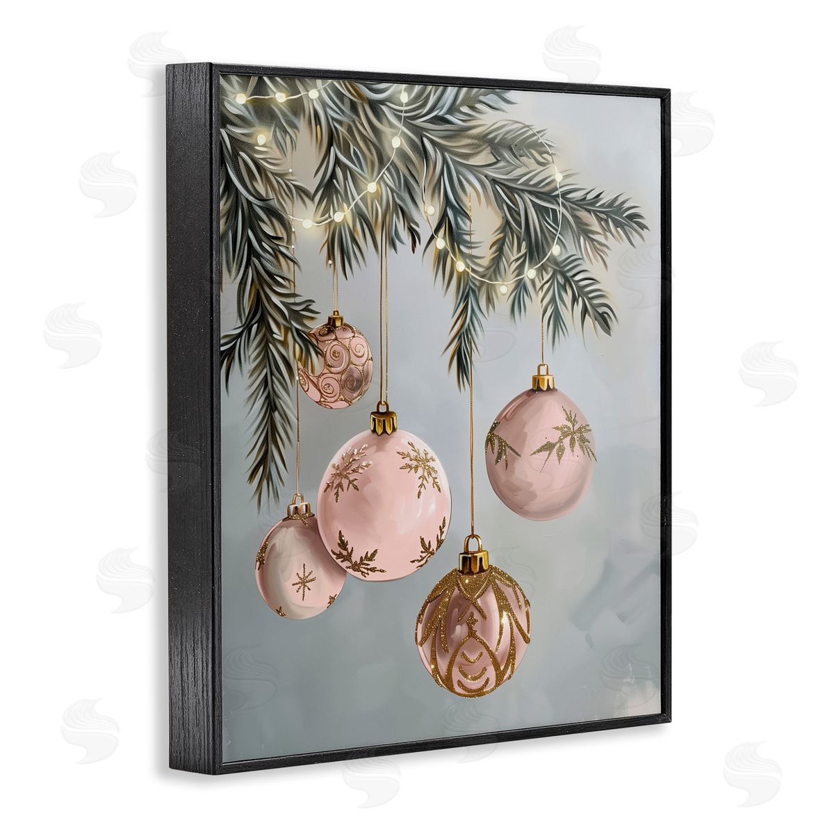Pink Hanging Christmas Ornaments Black Frame Print Wall Art, Home Decor by Arlington Prints