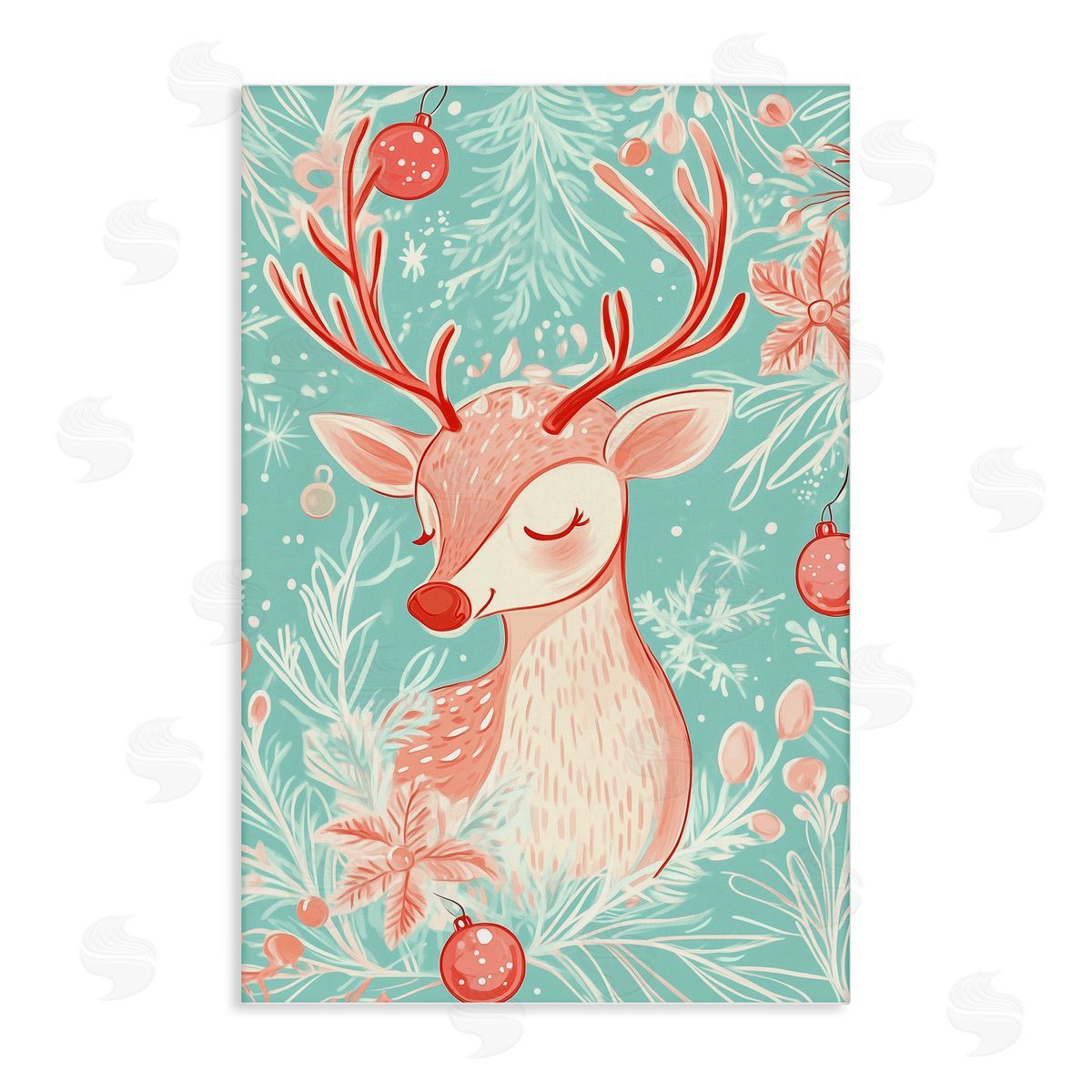 Pink & Blue Vintage Reindeer Canvas Wall Art, Home Decor by Arlington Prints