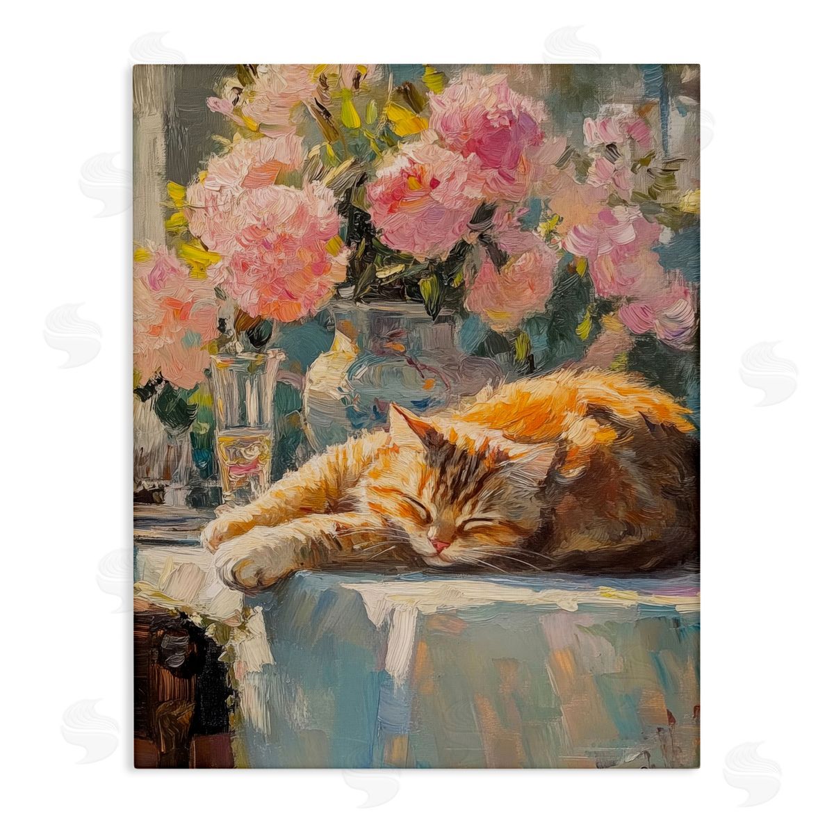 Orange Cat Resting Canvas Wall Art, Home Decor by Nini Art