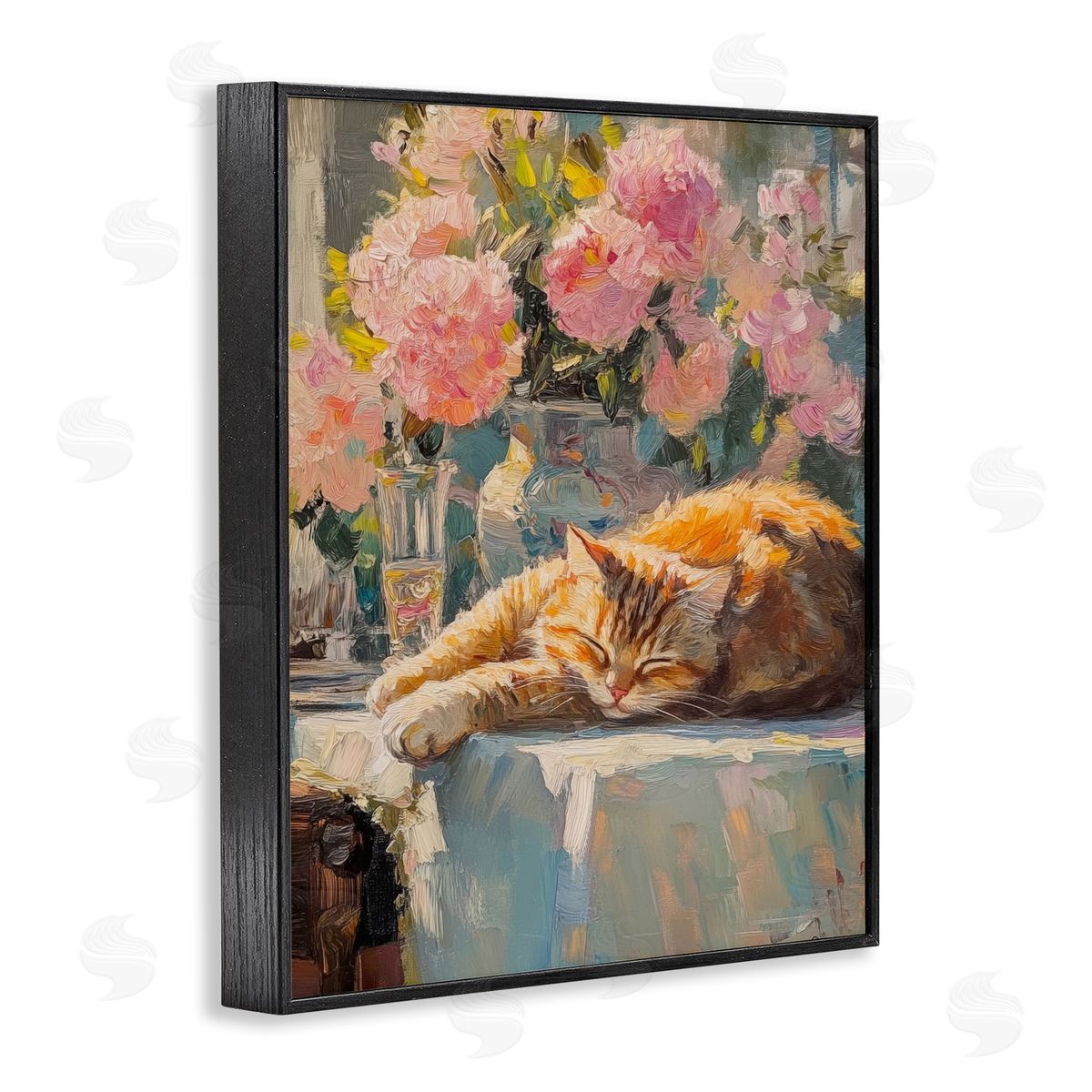 Orange Cat Resting Black Frame Print Wall Art, Home Decor by Nini Art