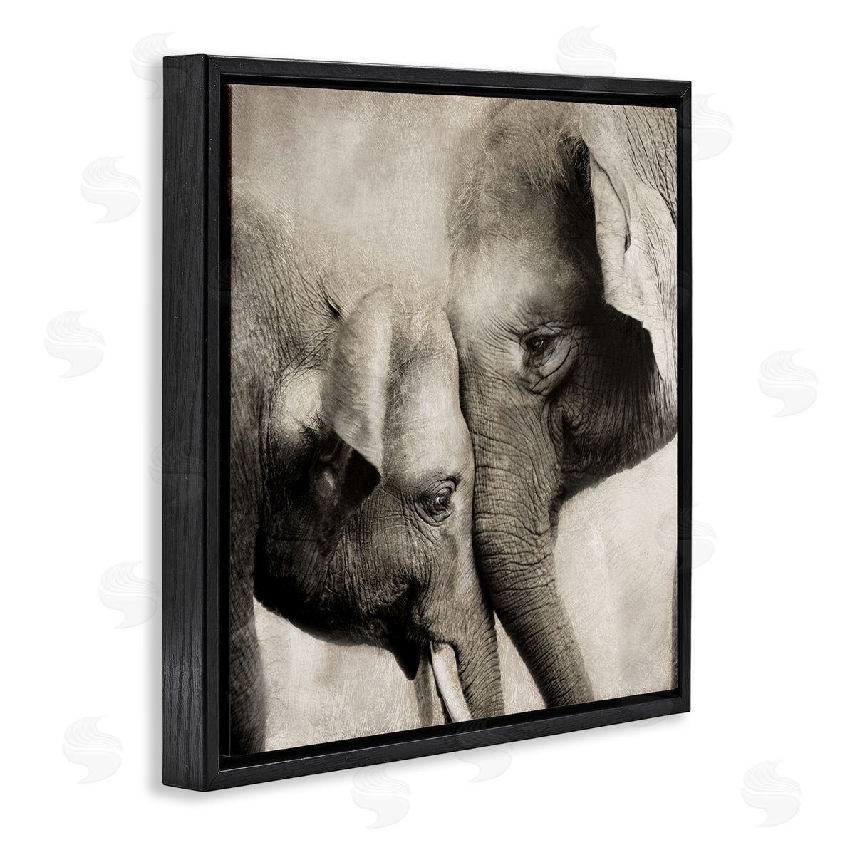 Elephant & Baby Hug Black Floating Frame Canvas Wall Art, Home Decor by CAD Designs