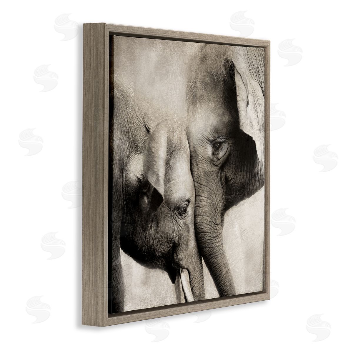 Elephant & Baby Hug Brown Floating Frame Canvas Wall Art, Home Decor by CAD Designs