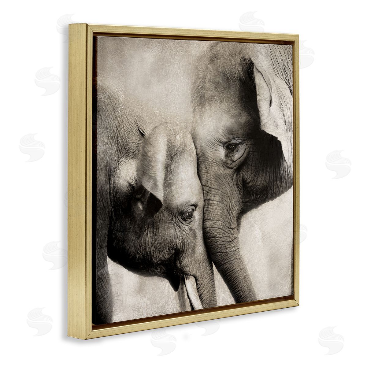 Elephant & Baby Hug Gold Floating Frame Canvas Wall Art, Home Decor by CAD Designs
