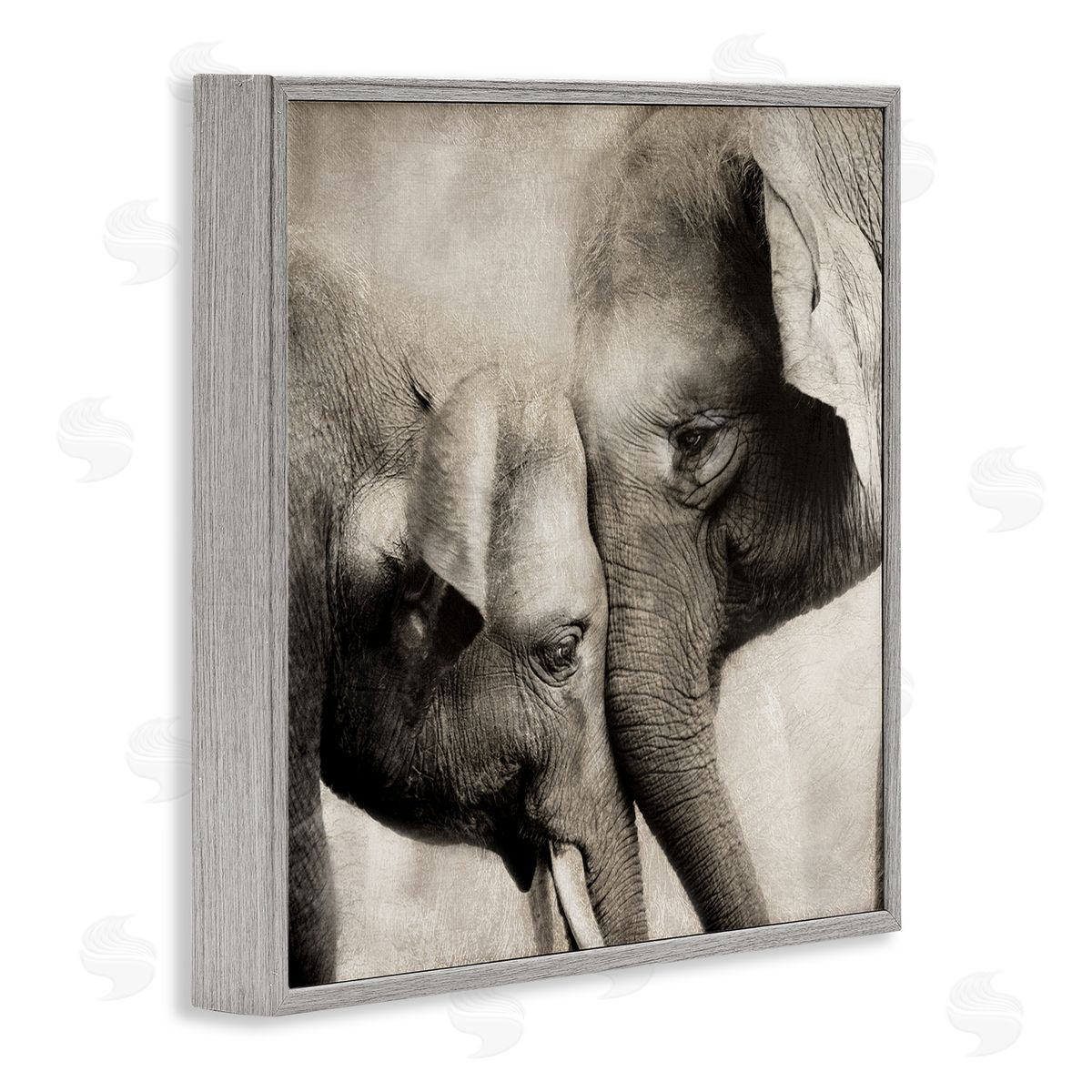 Elephant & Baby Hug Grey Frame Print Wall Art, Home Decor by CAD Designs