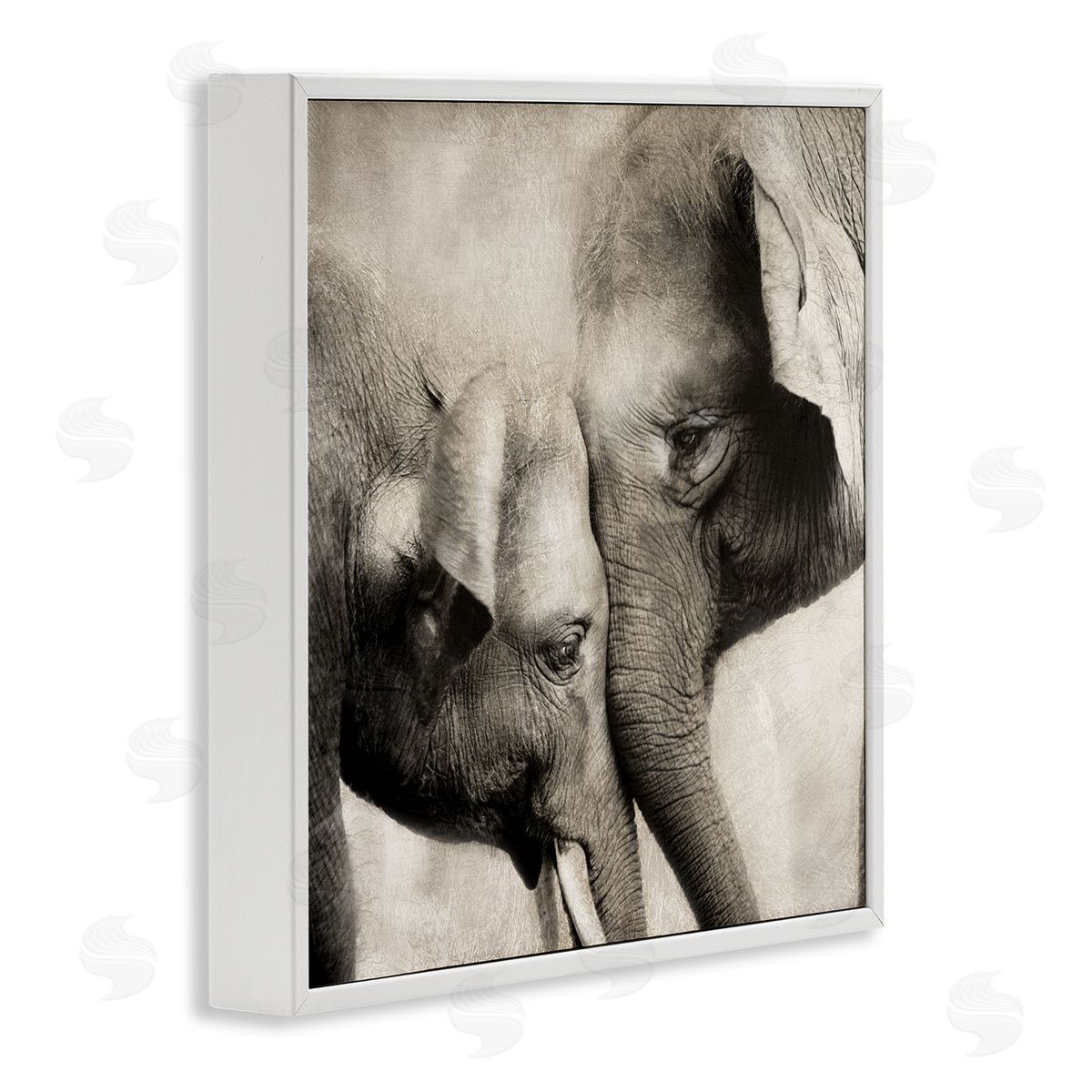 Elephant & Baby Hug White Frame Print Wall Art, Home Decor by CAD Designs