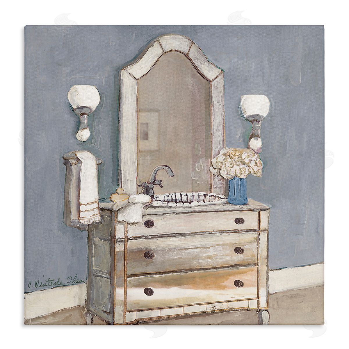 Bathroom Sink & Mirror Canvas Wall Art, Home Decor by Charlene Olson