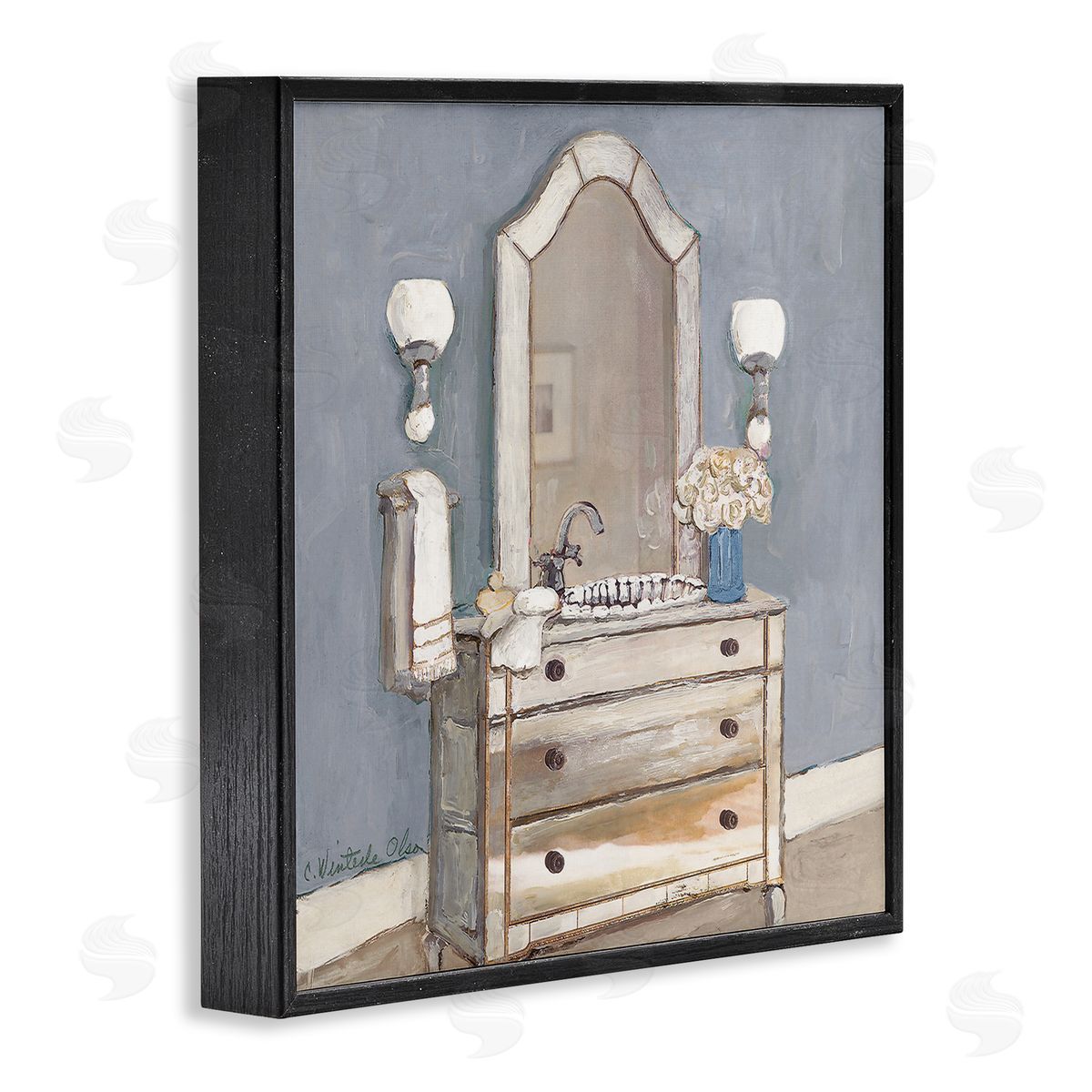 Bathroom Sink & Mirror Black Frame Print Wall Art, Home Decor by Charlene Olson