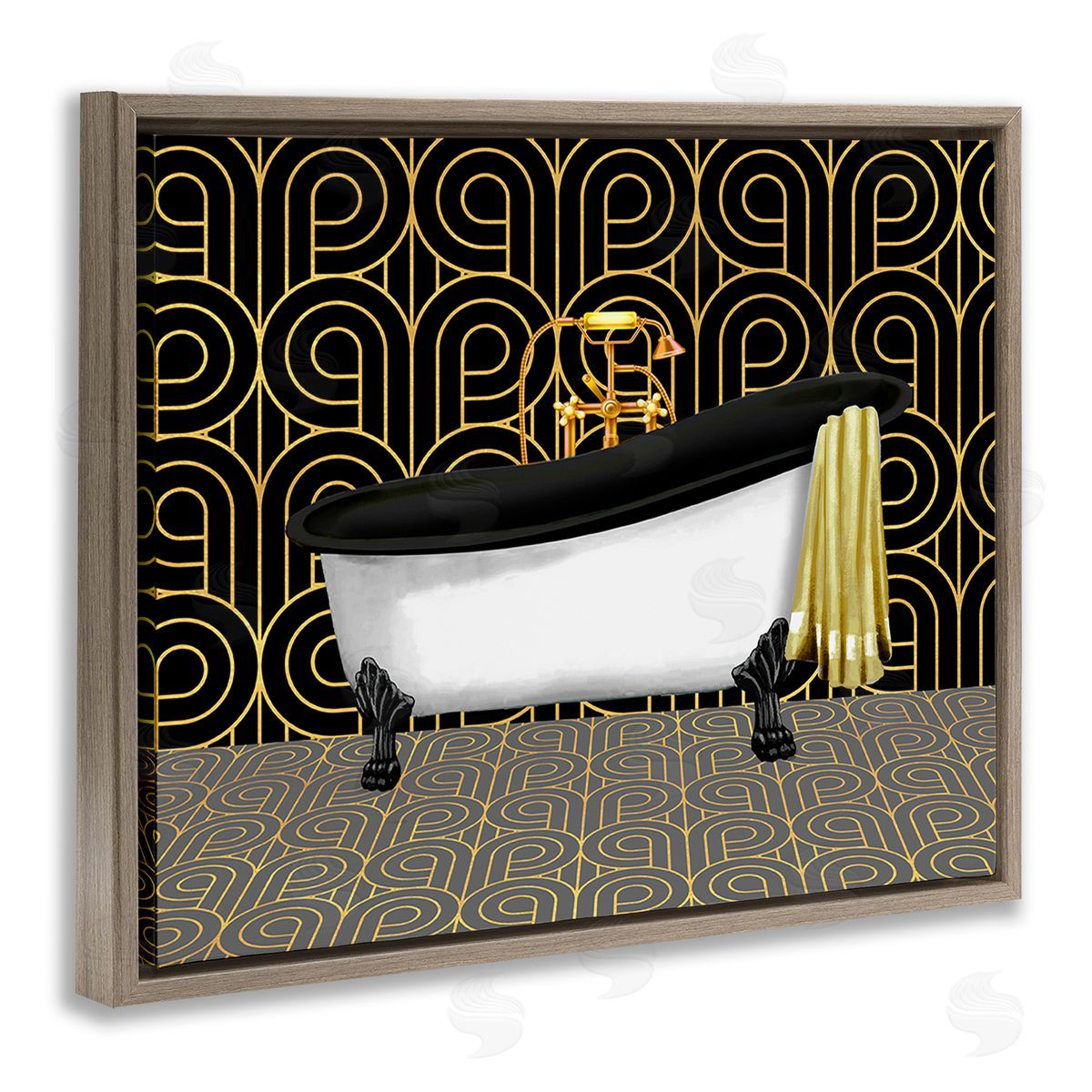 Bathroom in Deco Style Brown Floating Frame Canvas Wall Art, Home Decor by Conrad Knutsen