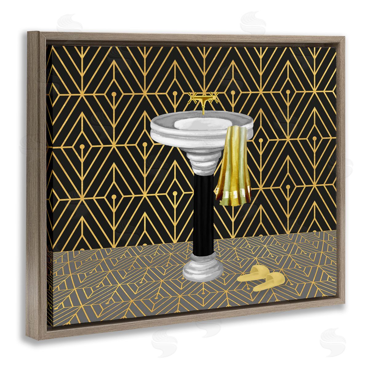 Deco Style Glam Bathroom Brown Floating Frame Canvas Wall Art, Home Decor by Conrad Knutsen