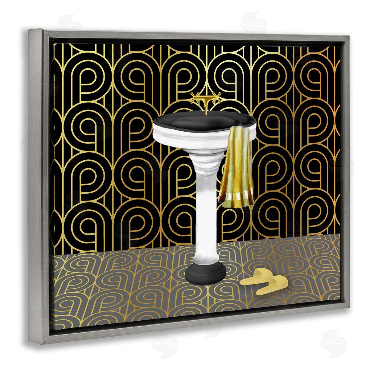 Bathroom Sink Deco Style Grey Floating Frame Canvas Wall Art, Home Decor by Conrad Knutsen
