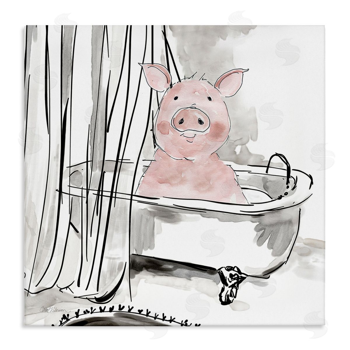 Minimal Bathtub Piggy Canvas Wall Art, Home Decor by Carol Robinson