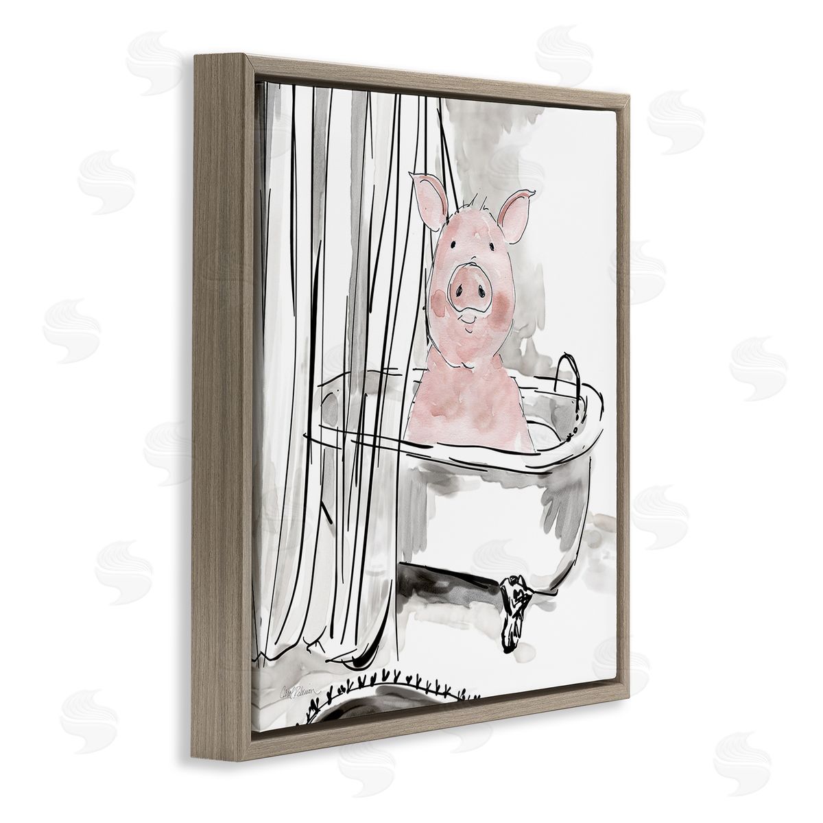 Minimal Bathtub Piggy Brown Floating Frame Canvas Wall Art, Home Decor by Carol Robinson