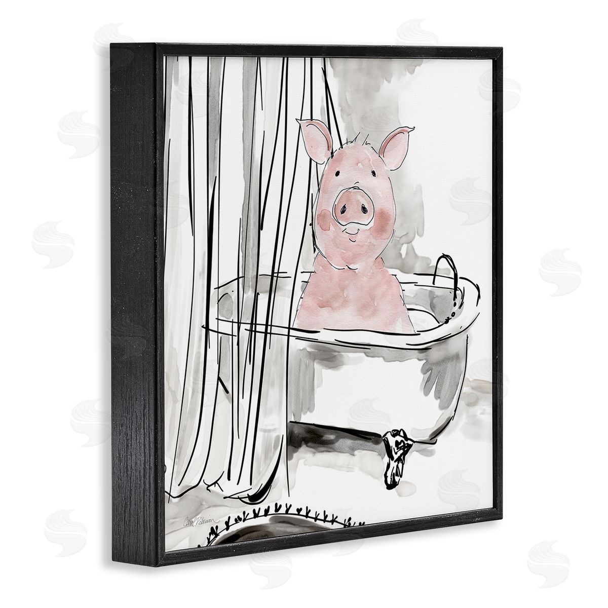 Minimal Bathtub Piggy Black Frame Print Wall Art, Home Decor by Carol Robinson